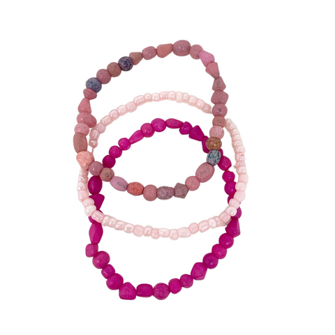 7" Hot Pink and Light Pink and Lavender Glass Bead Bracelet (Dozen)