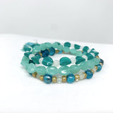 7" Turquoise with Gold Spacers Glass Bead Bracelet (Dozen)