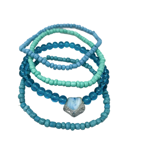 7" Turquoise and Aqua Glass Bead Bracelet (Dozen)
