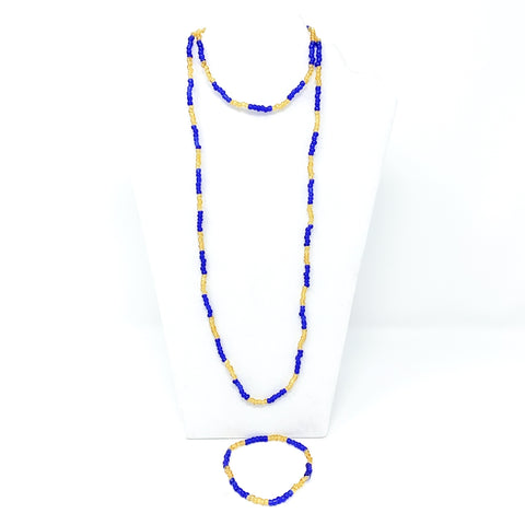 27" Yellow and Blue Glass Bead Necklace and Bracelet Set (Each)