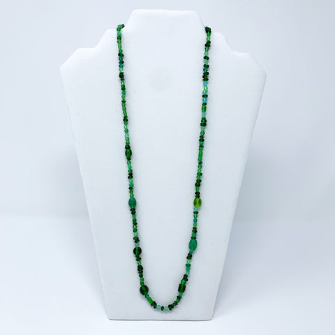 27" Light and Dark Green Glass Bead Necklace (Dozen)