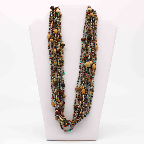 27" Multi Color Glass and Wooden Bead Necklace (Dozen)