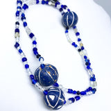 27" Blue & White Glass and Clay Bead Necklace (Dozen)
