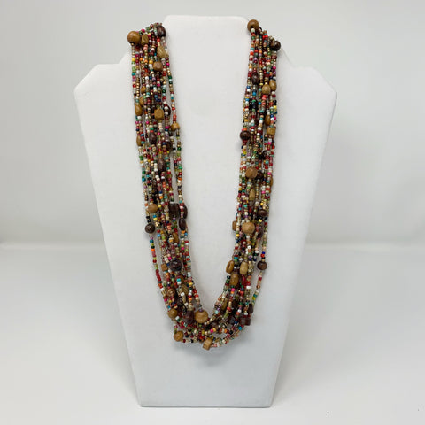 27" Multi Glass & Wood Beads Necklace (Dozen)