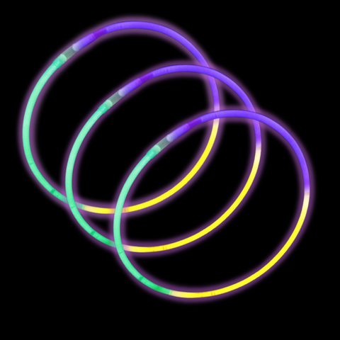 22" Purple, Green and Yellow Glow Necklace (Tube/50 Pieces)