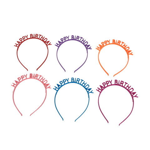 Happy Birthday Headband - 6 Assorted Colors (Pack of 6)