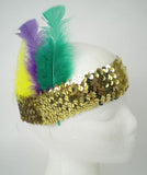 Gold Sequin Headband with Purple, Green and Gold Feathers (Each)