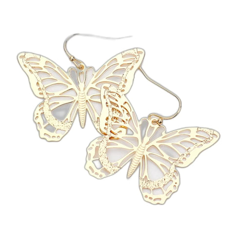 Cut Out Brass Metal Butterfly Dangle Earrings (Pair)