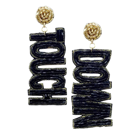 Black Felt Back "Touch Down" Beaded Dangle Earrings (Pair)