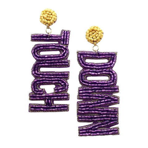 Purple Felt Back "Touch Down" Beaded Dangle Earrings (Pair)