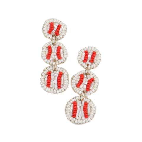 Seed Beaded Triple Baseball Link Dangle Earrings (Pair)