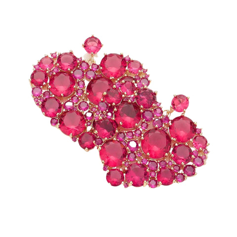 Pink Rhinestone Heart Shaped Dangle Earrings (Pair)