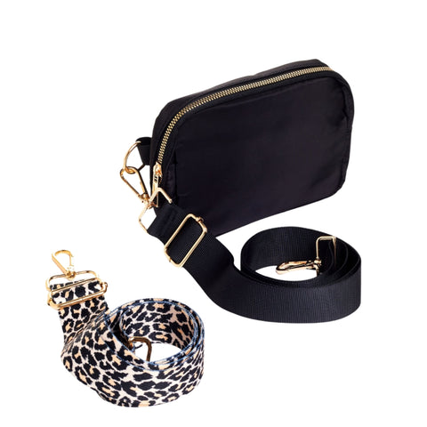 Black Belt Bag with Black and Leopard Print Staps (Each)