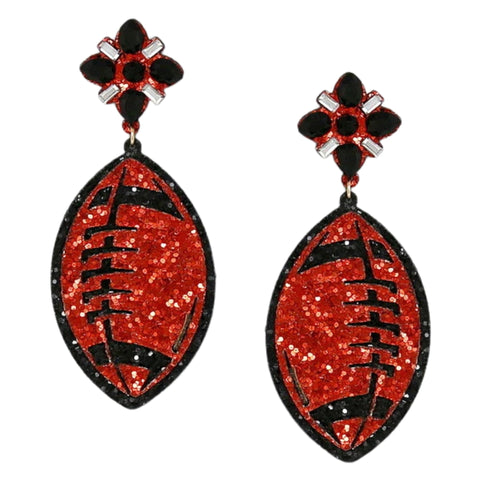 Game Day Football Earrings - Red & Black (Pair)