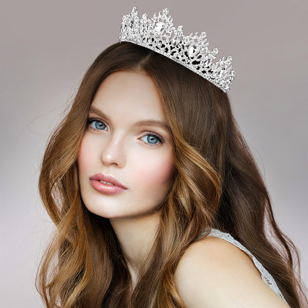 Teardrop Marquise Stone Accented Crown Tiara Wedding Party Bridal Tiara Teardrop Marquise Stone Accented Crown Tiara – Madeline Love main image 4