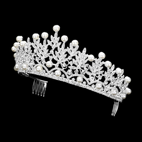 Pearl Accented Leaf Cluster Princess Tiara (Each)