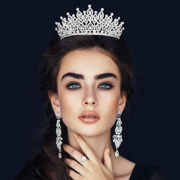 Teardrop Marquise Stone Accented Crown Tiara Wedding Party Bridal Tiara Teardrop Marquise Stone Accented Crown Tiara – Madeline Love main image 3