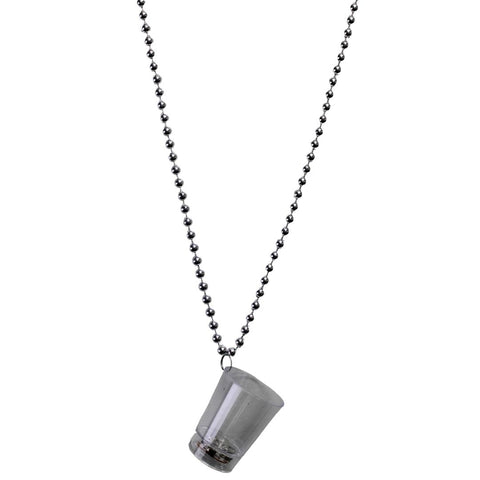 32" 7.5mm Metallic Silver Bead with LED Clear Shot Glass - Red, Green and Blue Lights (Each)