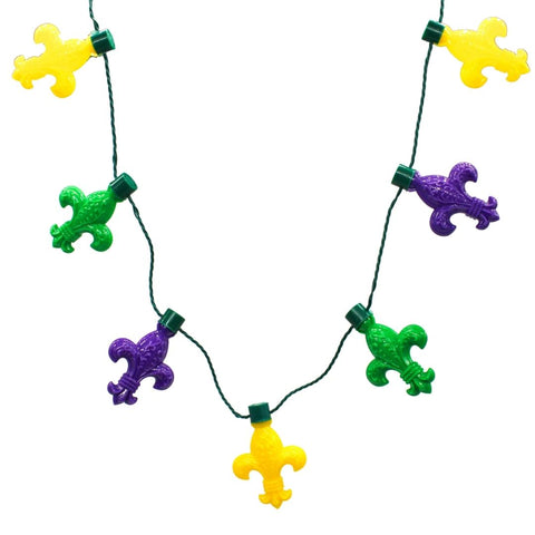 LED Purple, Green and Yellow Fleur de Lis Necklace (Each)