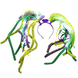 Purple, Green and Yellow Noodle Head Bopper with Purple Headband and Ribbons (Each)