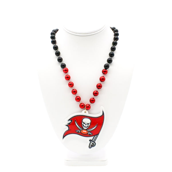 TAMPA BAY BUCCANEERS FOOTBALL BEADS BLACK RED SILVER NECKLACES (2) HAND  STRUNG