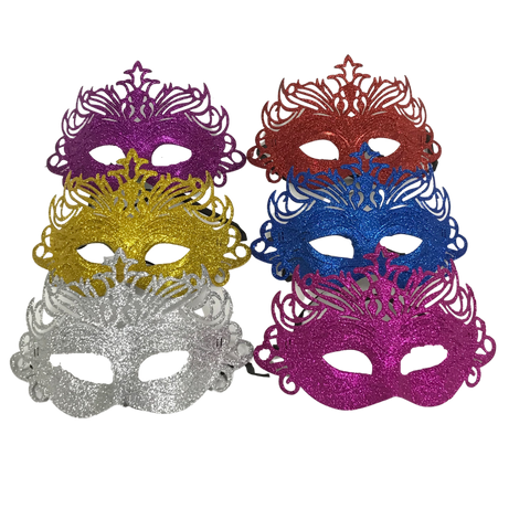 Glittered Ornate Mask with Ribbon Tie - Assorted Colors (Pack of 6)