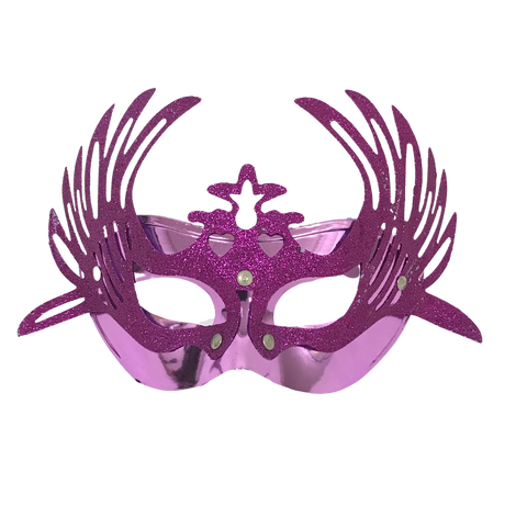 Shiny Purple Masquerade Mask with Attached Purple Glittered Accent and Ribbon Tie (Each)