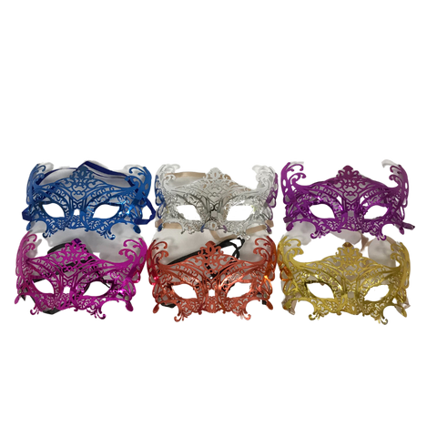 Metallic Cut Out Mask with Ribbon Tie - Assorted Colors (Pack of 6)