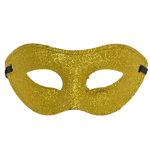 Gold Hard Plastic Glittered Mask with Ribbon Tie (Each)