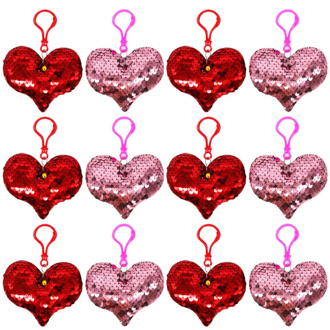 9cm Red & Gold Flip Sequin Plush Heart with Clip (Dozen)