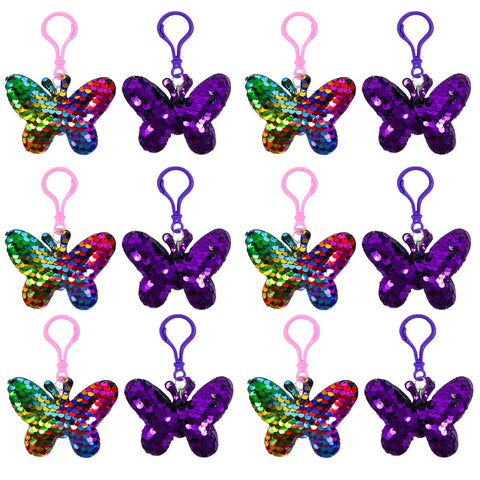 8.5cm Rainbow & Silver Flip Sequin Plush Butterfly with Clip (Dozen)