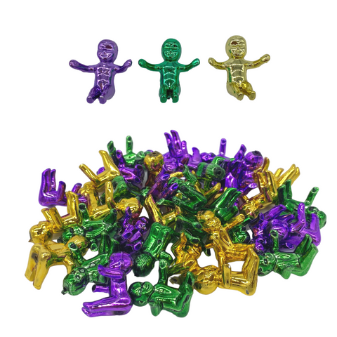 Small King Cake Baby 2.5cm - Metallic Purple, Green and Gold (3 Dozen)