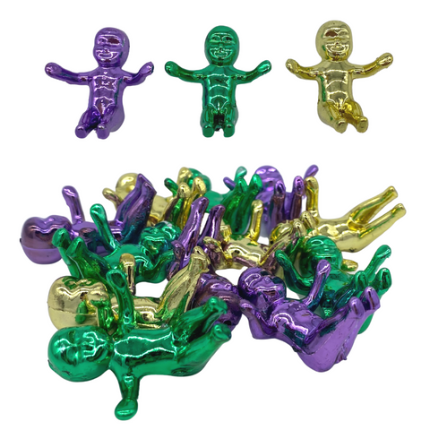 Large King Cake Baby 4cm - Metallic Purple, Green and Gold (Dozen)