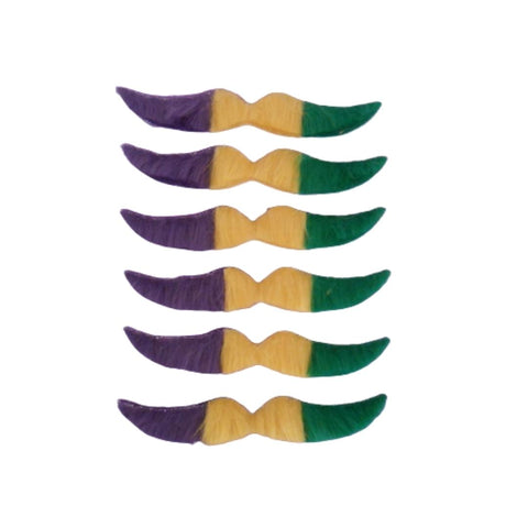 Purple, Green and Yellow Mustache (Pack of 6)