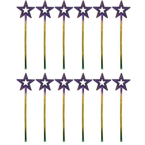 12" Star Wand in Purple, Green and Gold (Dozen)