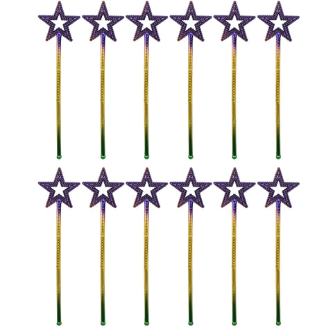13.4" Star Wand in Purple, Green and Gold (Dozen)