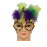 Glasses with Purple, Green and Gold Feathers, Sequins and No Lenses (Each)