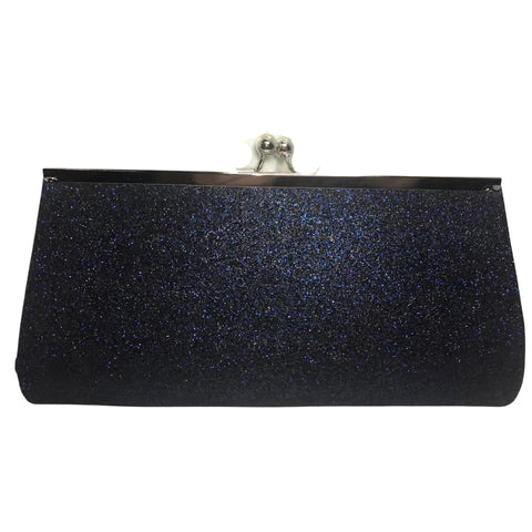 Large Navy Glitter Clutch Purse 9.5" x 4.5" with Chain (Each)