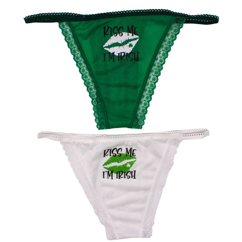 Kiss Me I'm Irish Panties - Assorted Green & White (Dozen)