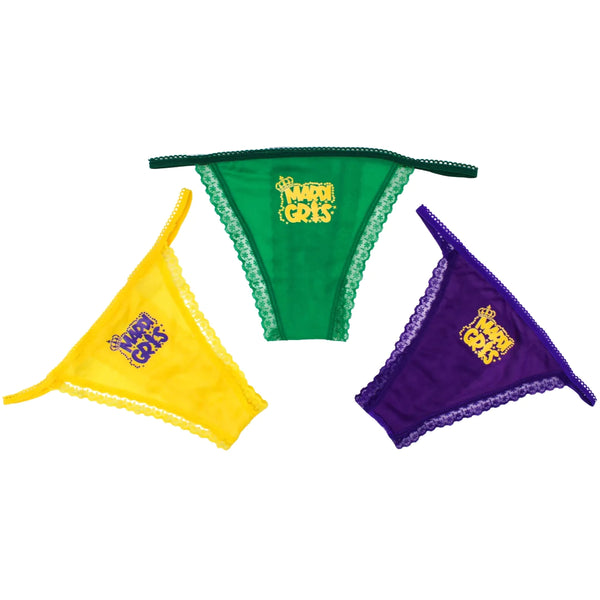 Mardi Gras Panties - Assorted Purple, Green, & Yellow (Dozen) Mardi Gras Spot Mardi Gras Panties - Assorted Purple, Green, & Yellow (Dozen) Mardi Gras Spot