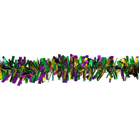 Purple Green and Gold Narrow Tinsel Garland 9' x 2.5" (Each)