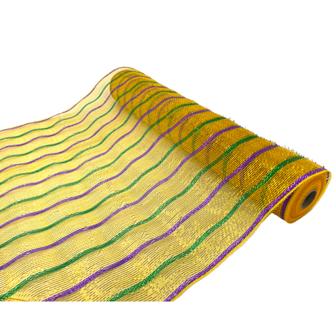 21"x 10yds Gold with Stripes Mardi Gras Mesh (Each)