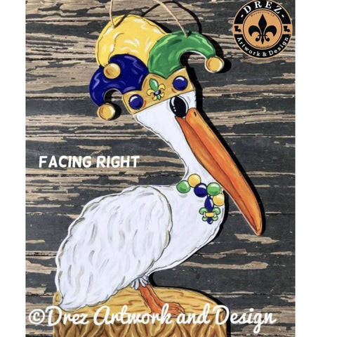 Mardi Gras Pelican Door Hanger Right Facing (Each)