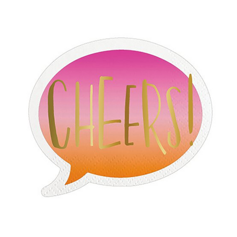 Orange and Pink Ombre CHEERS! Die-Cut Beverage Napkins (20 ct)