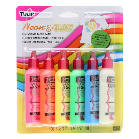 Dimensional Fabric Paint Neon and Glow (6 Pack Set)