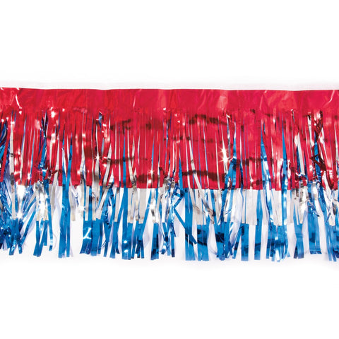 Blue, Red and Silver Metallic Fringe 15" x 10' (Pack)