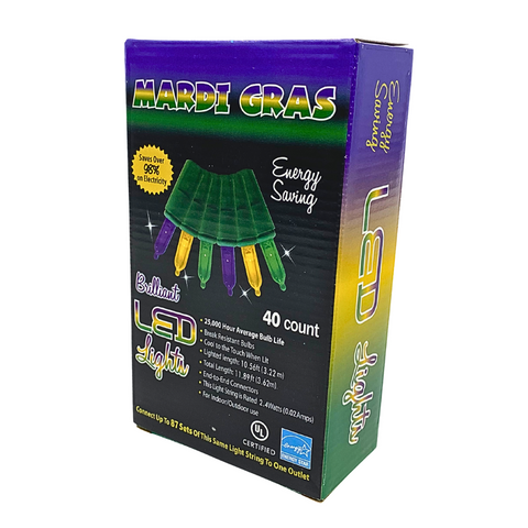 Purple, Green and Gold LED Mardi Gras Lights - 40 Lights 10.5' (Each)