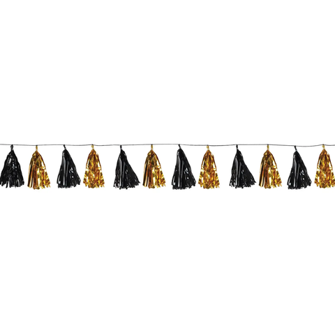 Metallic Tassel Garland - Black and Gold 8' X 9.75" (Each)