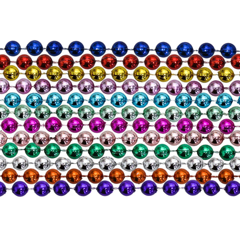 33" Round Metallic 12 Color Mardi Gras Beads (6 Dozen - 72 Necklaces)