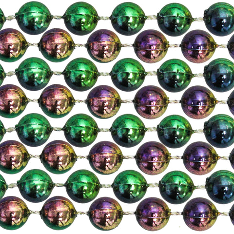 33" 7.5mm Round Metallic Purple, Gold and Green 3 Tone Mardi Gras Beads